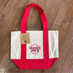Trader Joe's Red and Cream Tote Bag